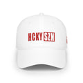 HCKY SZN Low Profile Embroidered Baseball Cap - White (Red Logo)