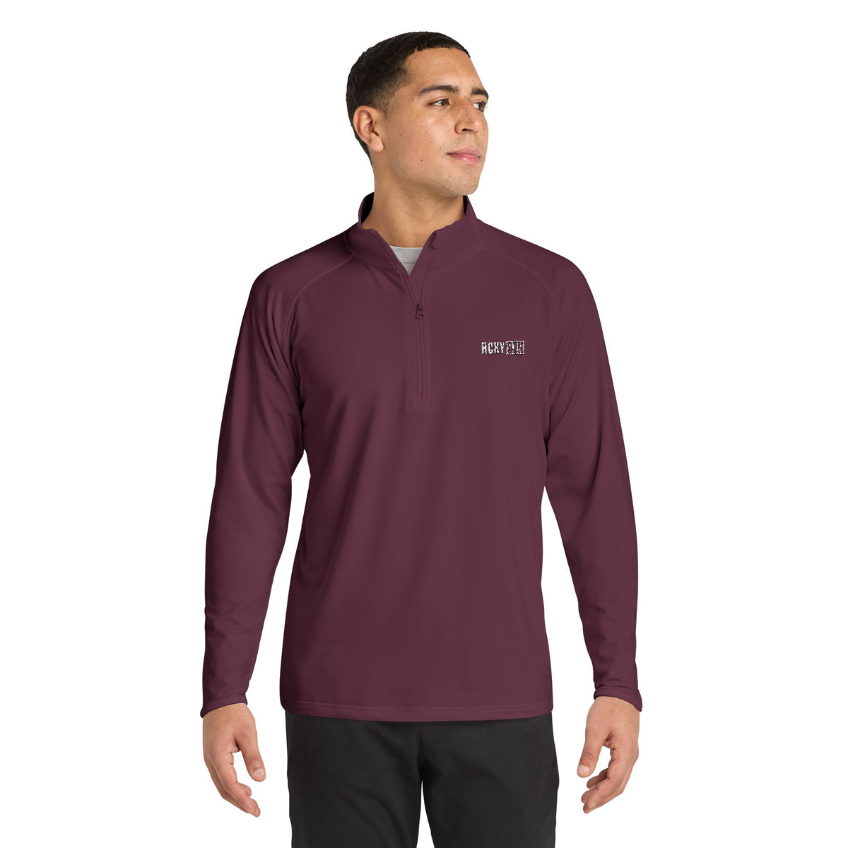HCKY SZN Embroidered Quarter-Zip Pullover (Maroon/White)