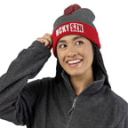 HCKY SZN Embroidered Pom-Pom Beanie - Dark Grey/Red