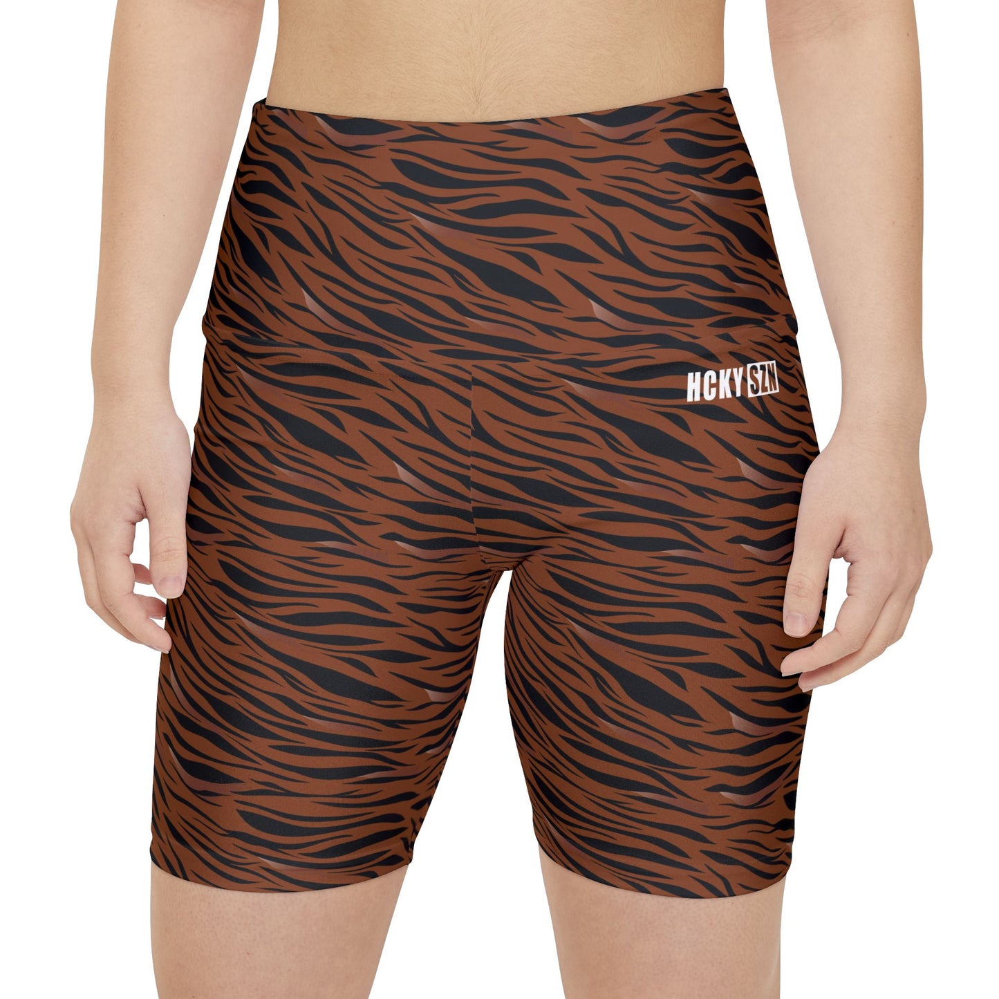 HKY SZN High Waisted Workout Shorts (Tiger Stripe)