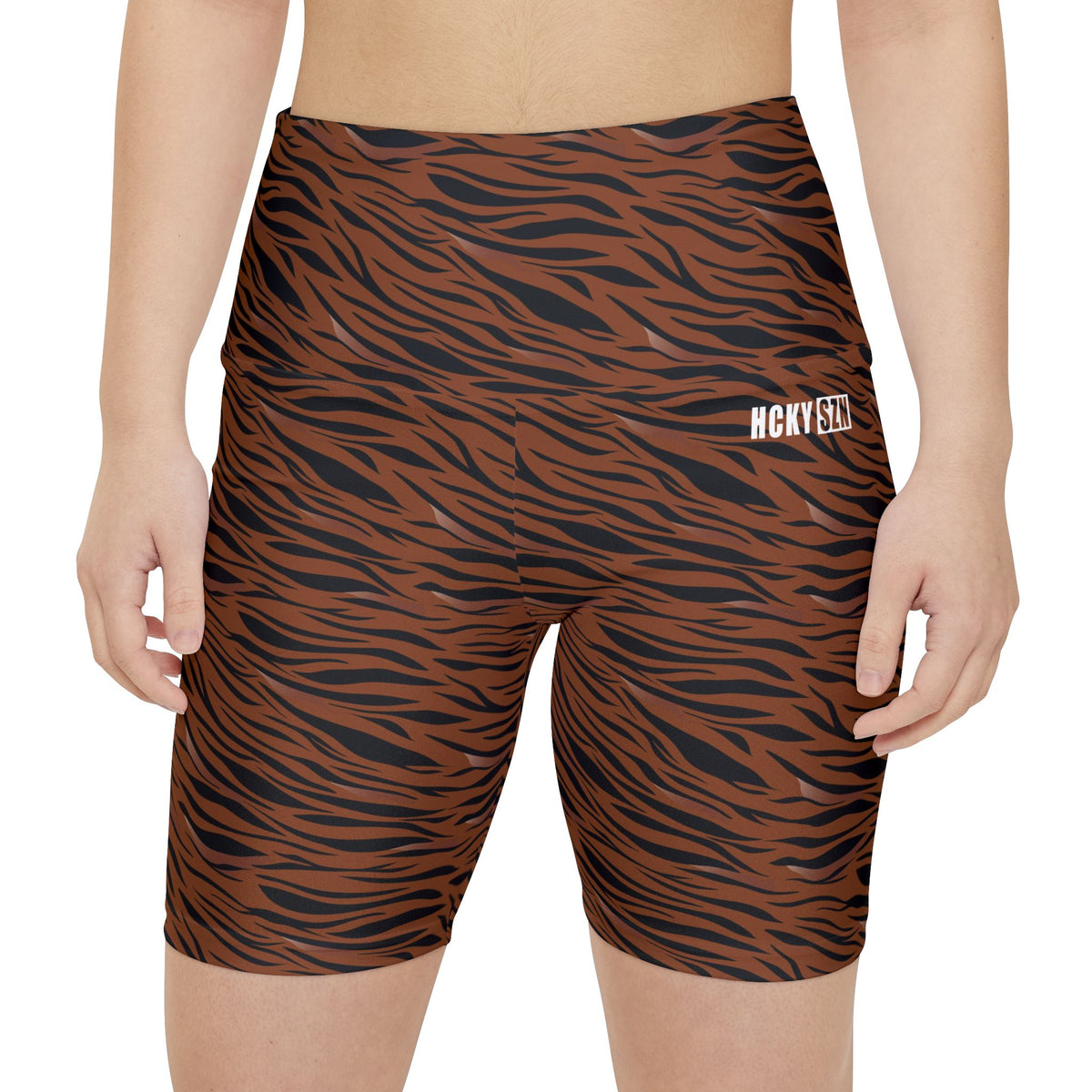 HKY SZN High Waisted Workout Shorts (Tiger Stripe)