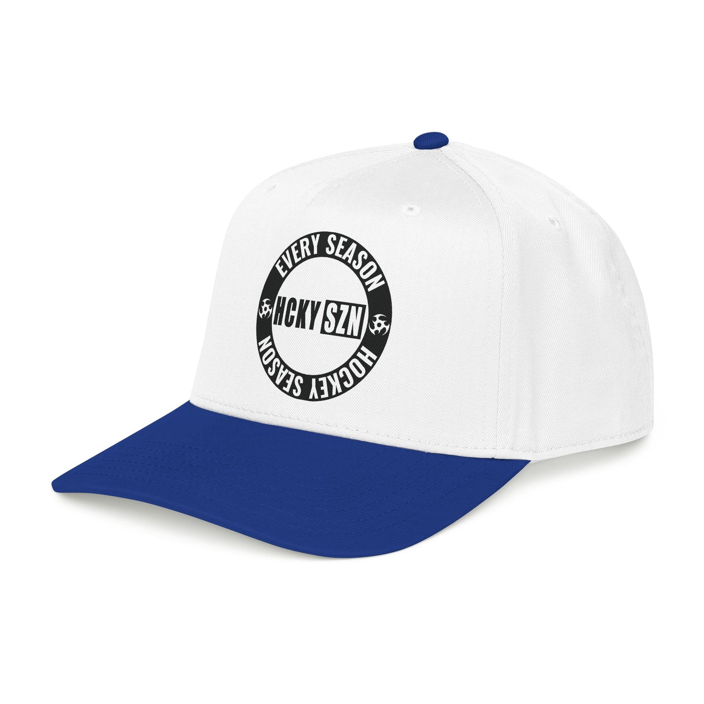 HCKY SZN Circle Logo Mid Profile Baseball Cap (White/Blue/Black)