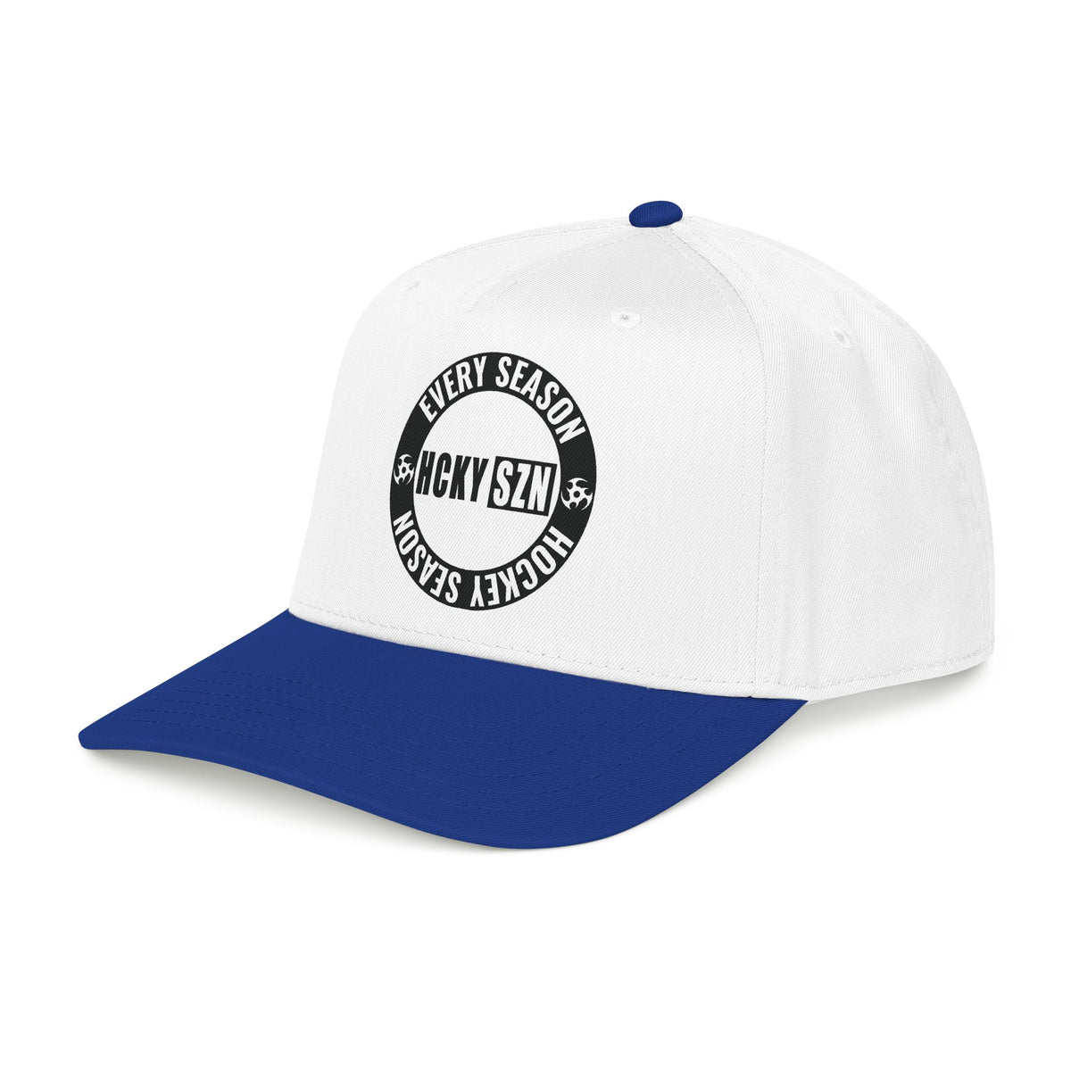 HCKY SZN Circle Logo Mid Profile Baseball Cap (White/Blue/Black)