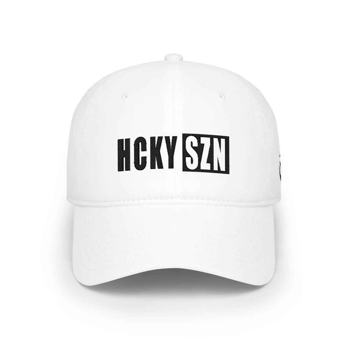 HCKY SZN Low Profile Embroidered Baseball Cap - White (Black Logo)