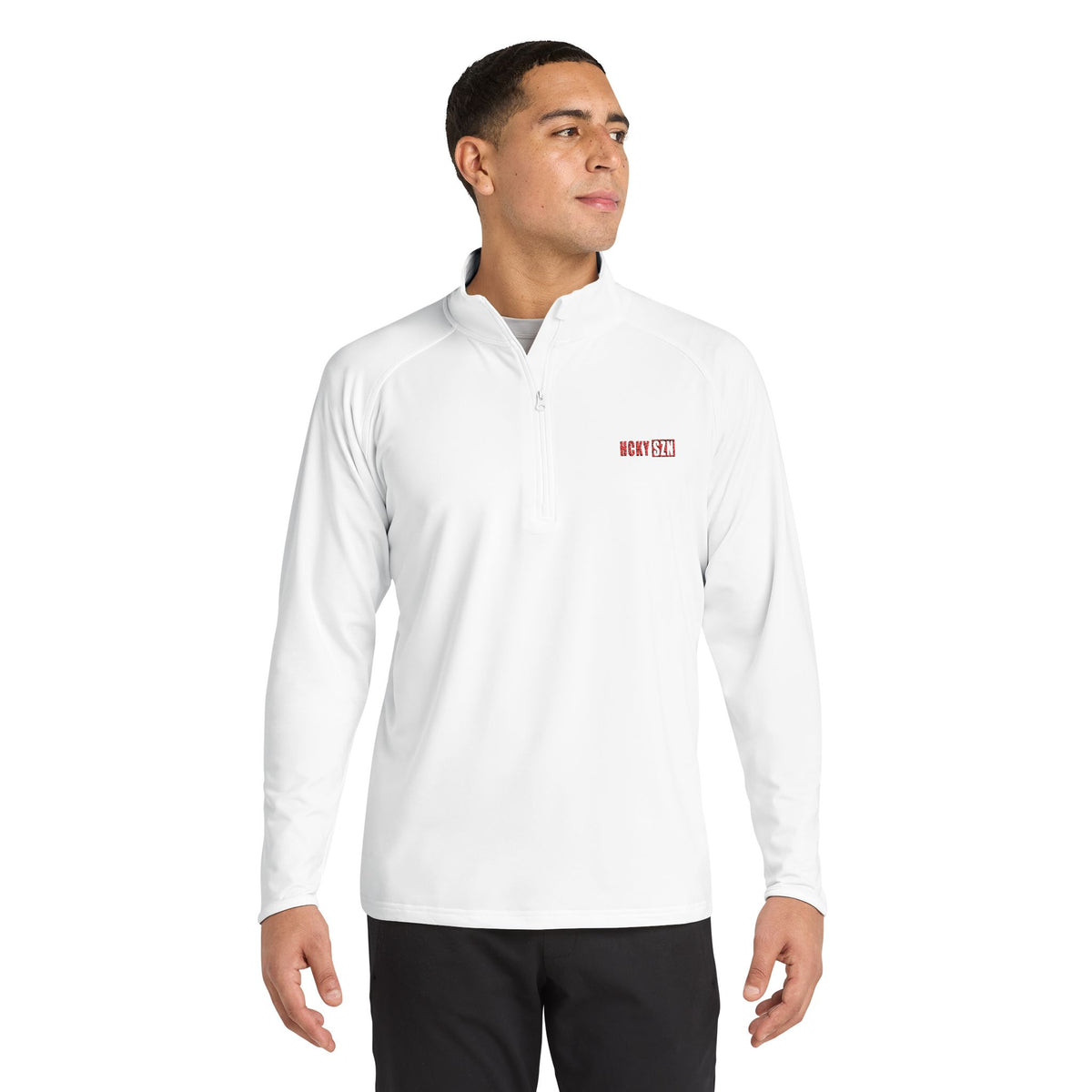 HCKY SZN Embroidered Quarter-Zip Pullover (White/Red)