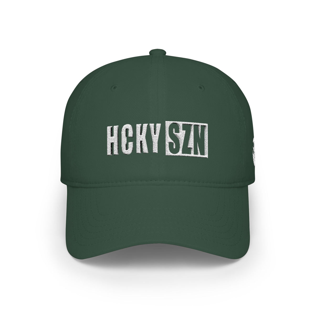 HCKY SZN Low Profile Embroidered Baseball Cap - Forest Green (White Logo)