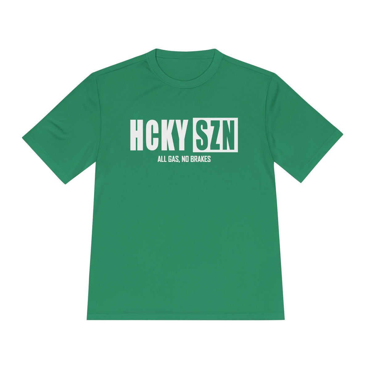 HCKYSZN (All Gas) Adult Performance Tee - Kelly Green/White/White