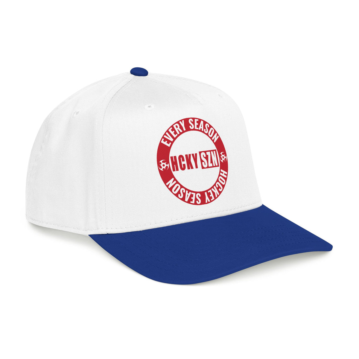 HCKY SZN Circle Logo Mid Profile Baseball Cap (White/Blue/Red)