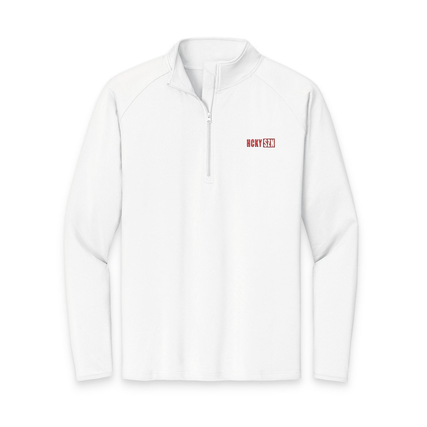HCKY SZN Embroidered Quarter-Zip Pullover (White/Red)
