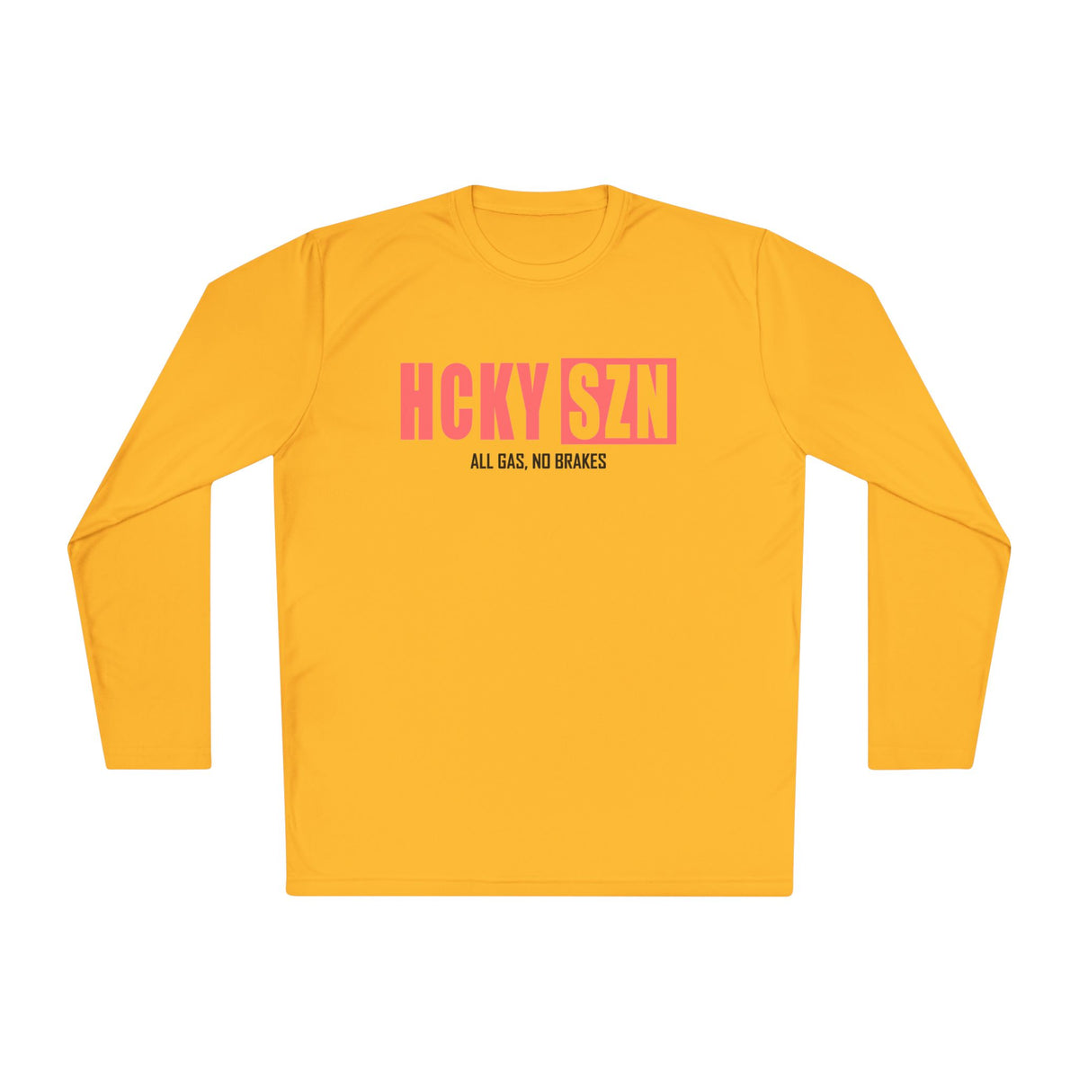 HCKYSZN (All Gas) Long Sleeve Adult Performance Tee - Gold/Peach/Black