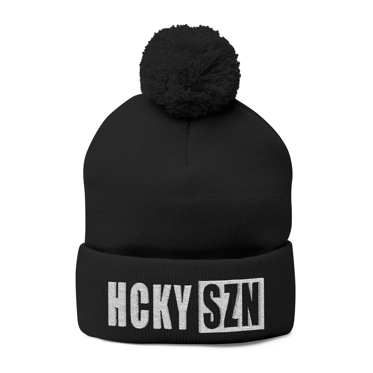 HCKY SZN Embroidered Pom-Pom Beanie - Black
