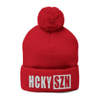 HCKY SZN Embroidered Pom-Pom Beanie - Red