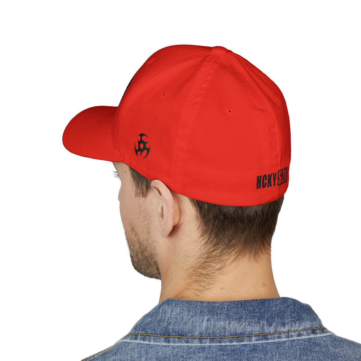 Upside Down HCKY SZN Embroidered Flex Fit Hat (Red/Black)