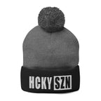 HCKY SZN Embroidered Pom-Pom Beanie - Dark Grey/Black