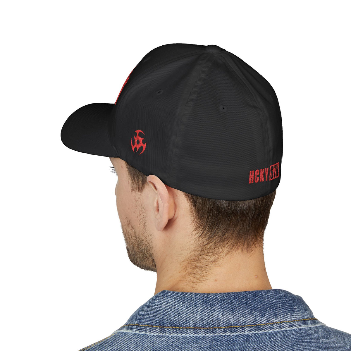 Upside Down HCKY SZN Embroidered Flex Fit Hat (Black/Red)