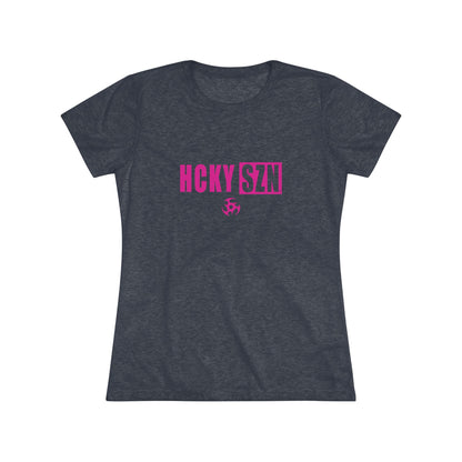 Women’s Hockey Vibe Triblend Tee (Hot Pink Logo)