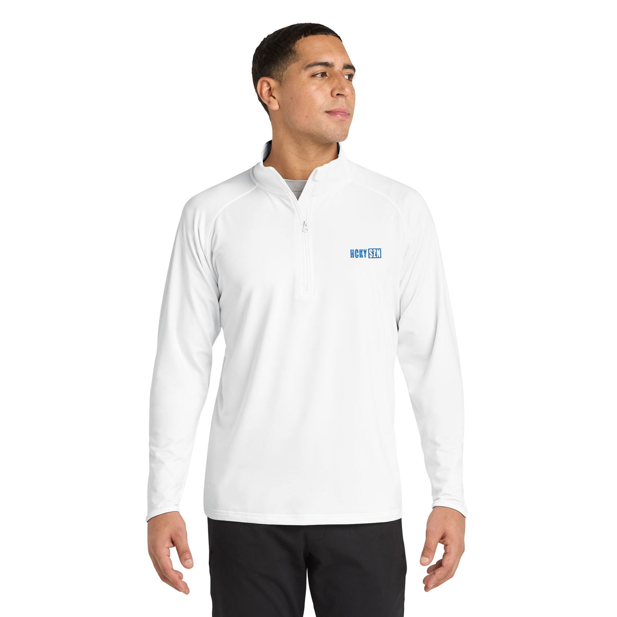 HCKY SZN Embroidered Quarter-Zip Pullover (White/Sky Blue)