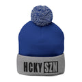 HCKY SZN Embroidered Pom-Pom Beanie - Royal/Grey