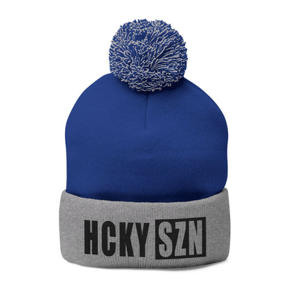 HCKY SZN Embroidered Pom-Pom Beanie - Royal/Grey