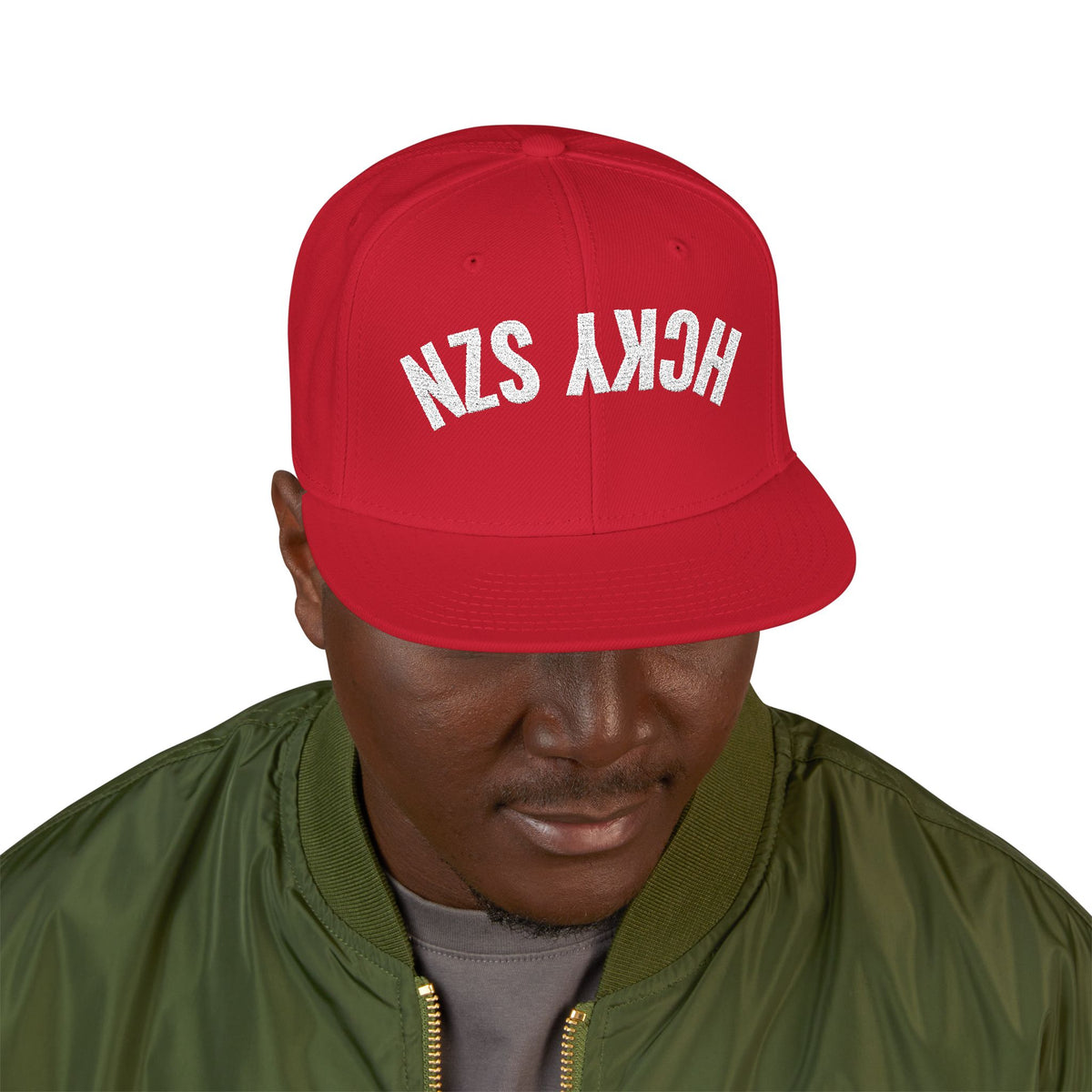 Upside Down HCKY SZN Embroidered Snapback Hat (Red)