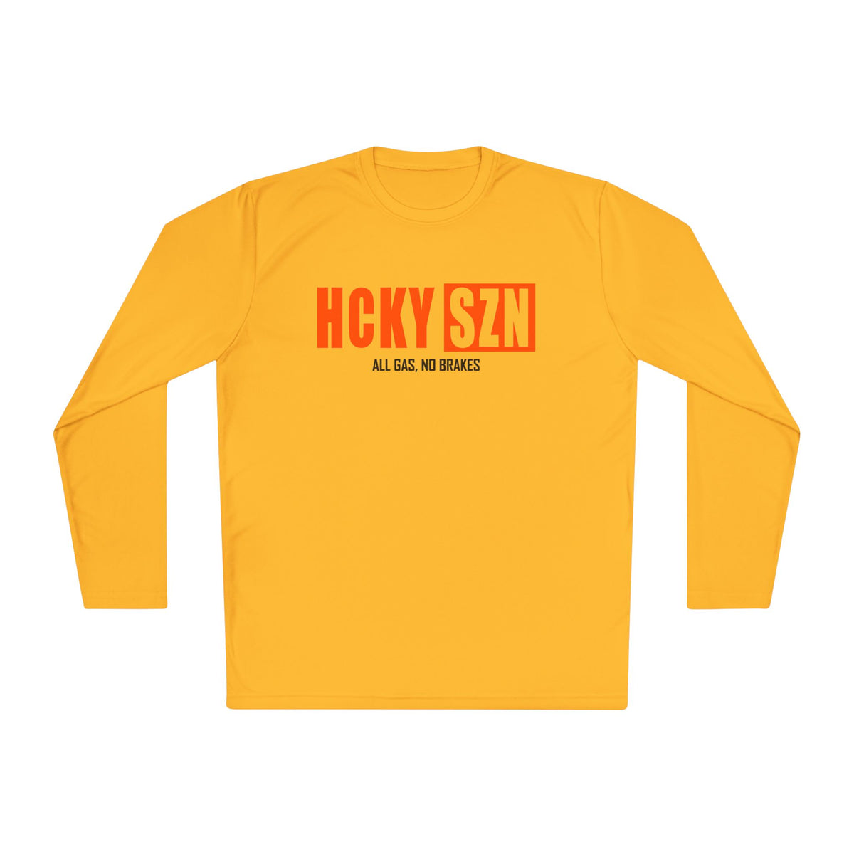 HCKYSZN (All Gas) Long Sleeve Adult Performance Tee - Gold/Orange/Black