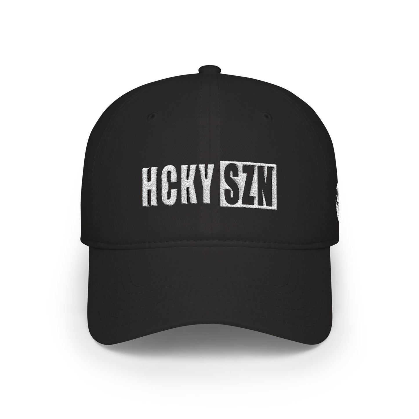 HCKY SZN Low Profile Embroidered Baseball Cap - Black (White Logo)