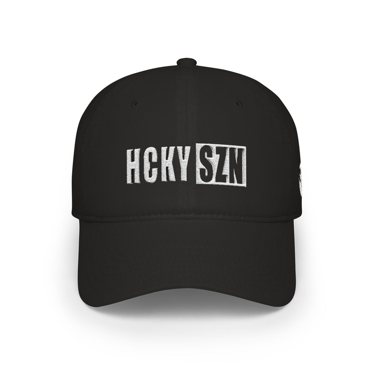 HCKY SZN Low Profile Embroidered Baseball Cap - Black (White Logo)