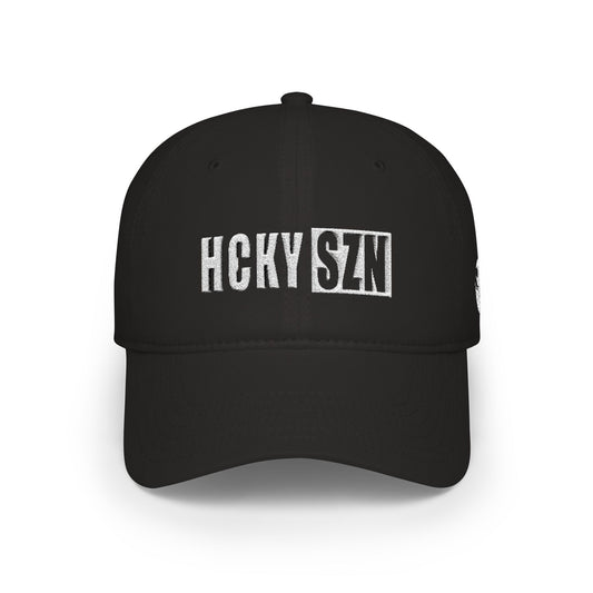 HCKY SZN Low Profile Embroidered Baseball Cap - Black (White Logo)