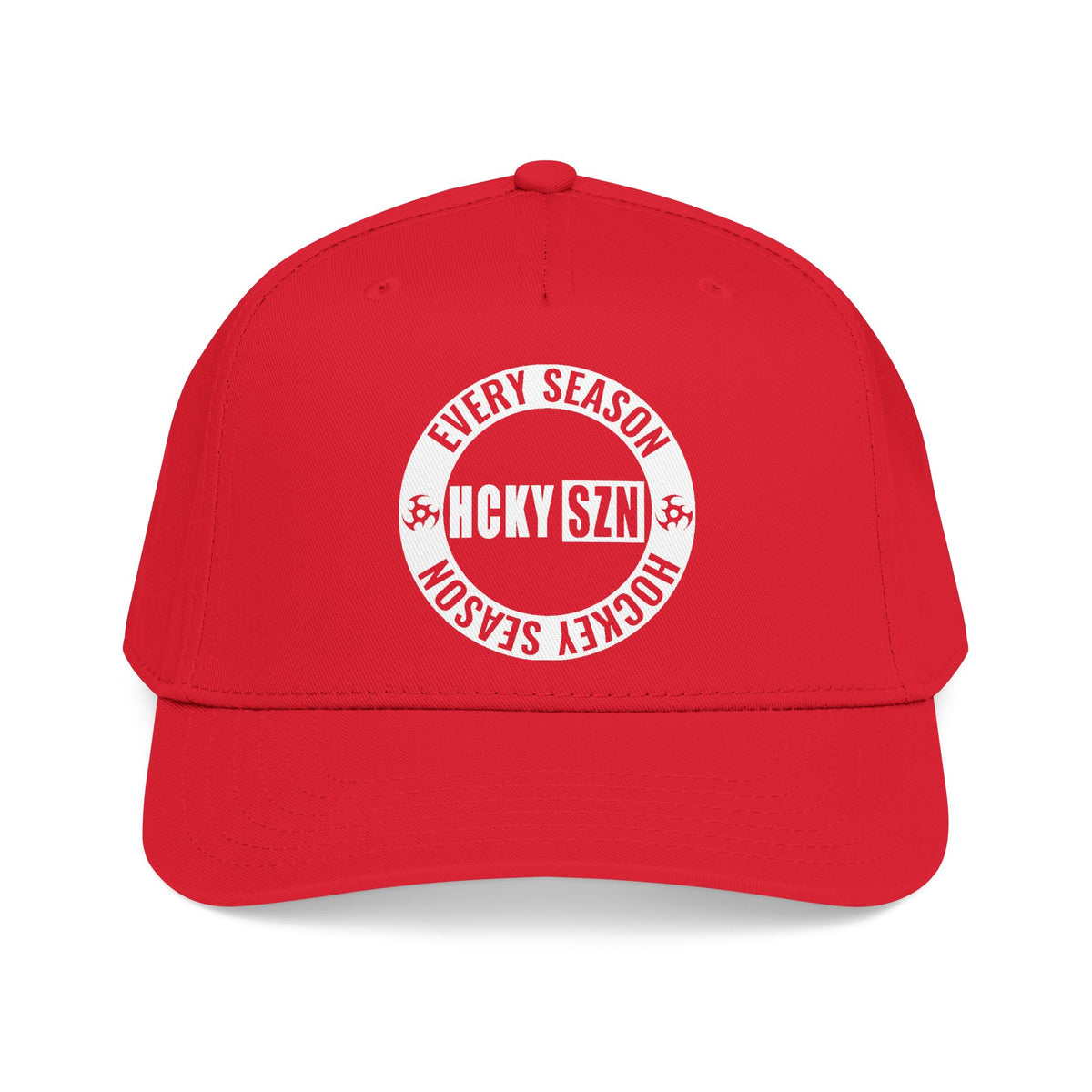 HCKY SZN Circle Logo Mid Profile Baseball Cap (Red/Red/White)