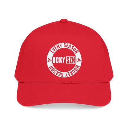 HCKY SZN Circle Logo Mid Profile Baseball Cap (Red/Red/White)