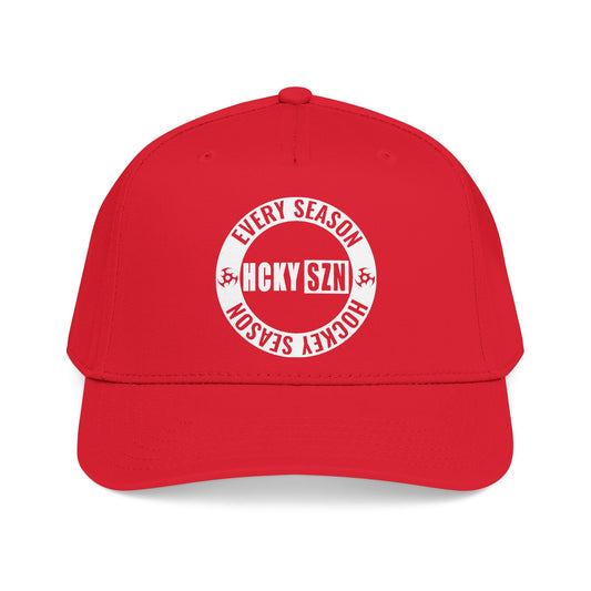 HCKY SZN Circle Logo Mid Profile Baseball Cap (Red/Red/White)