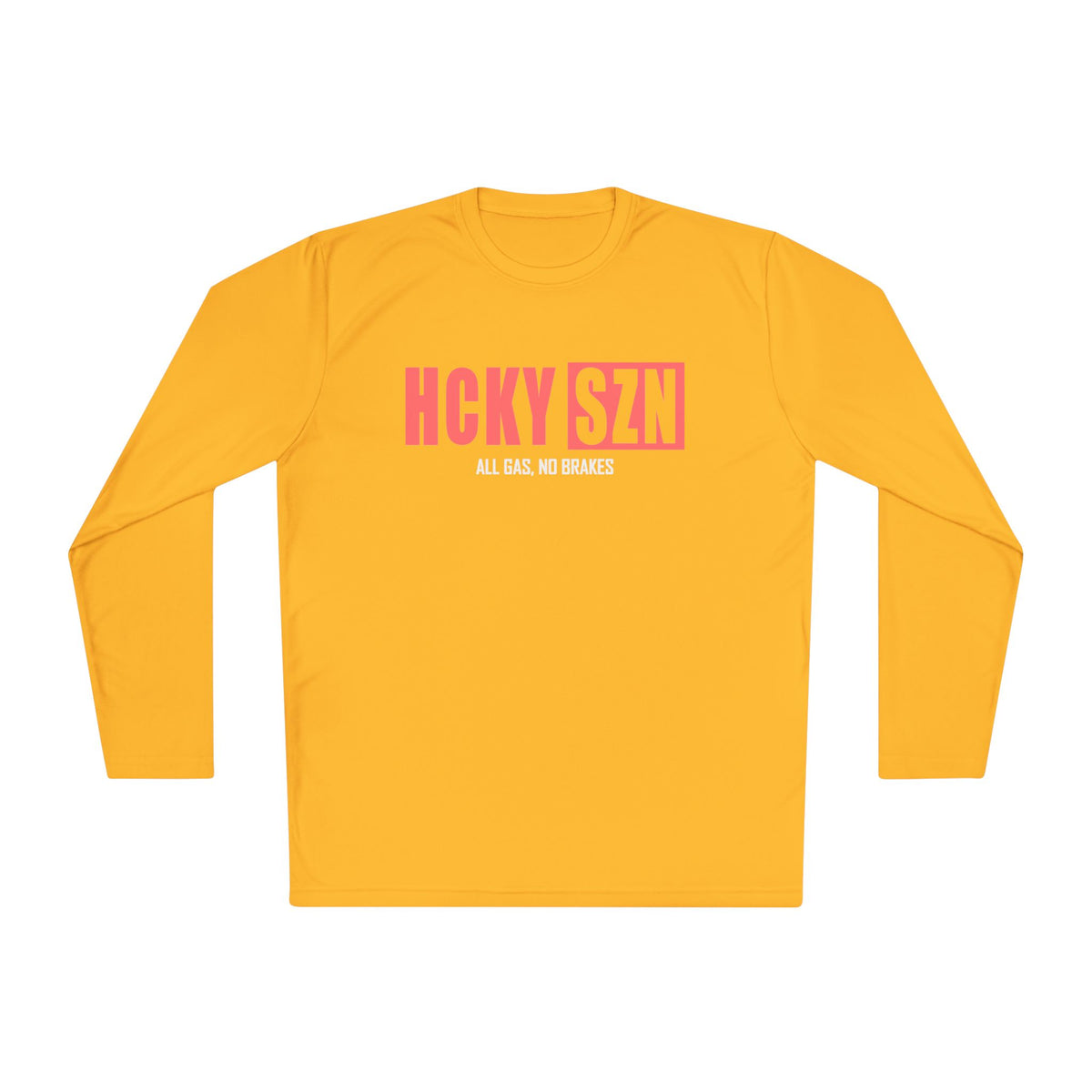 HCKYSZN (All Gas) Long Sleeve Adult Performance Tee - Gold/Peach/White