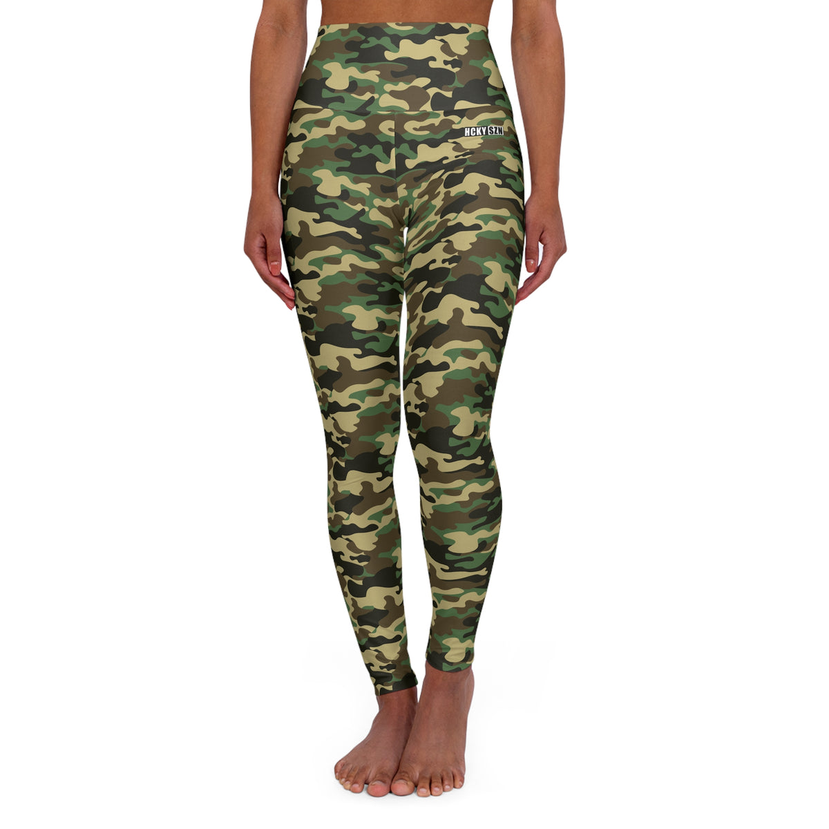 HCKY SZN High Waisted Yoga Leggings (Forest Camo)