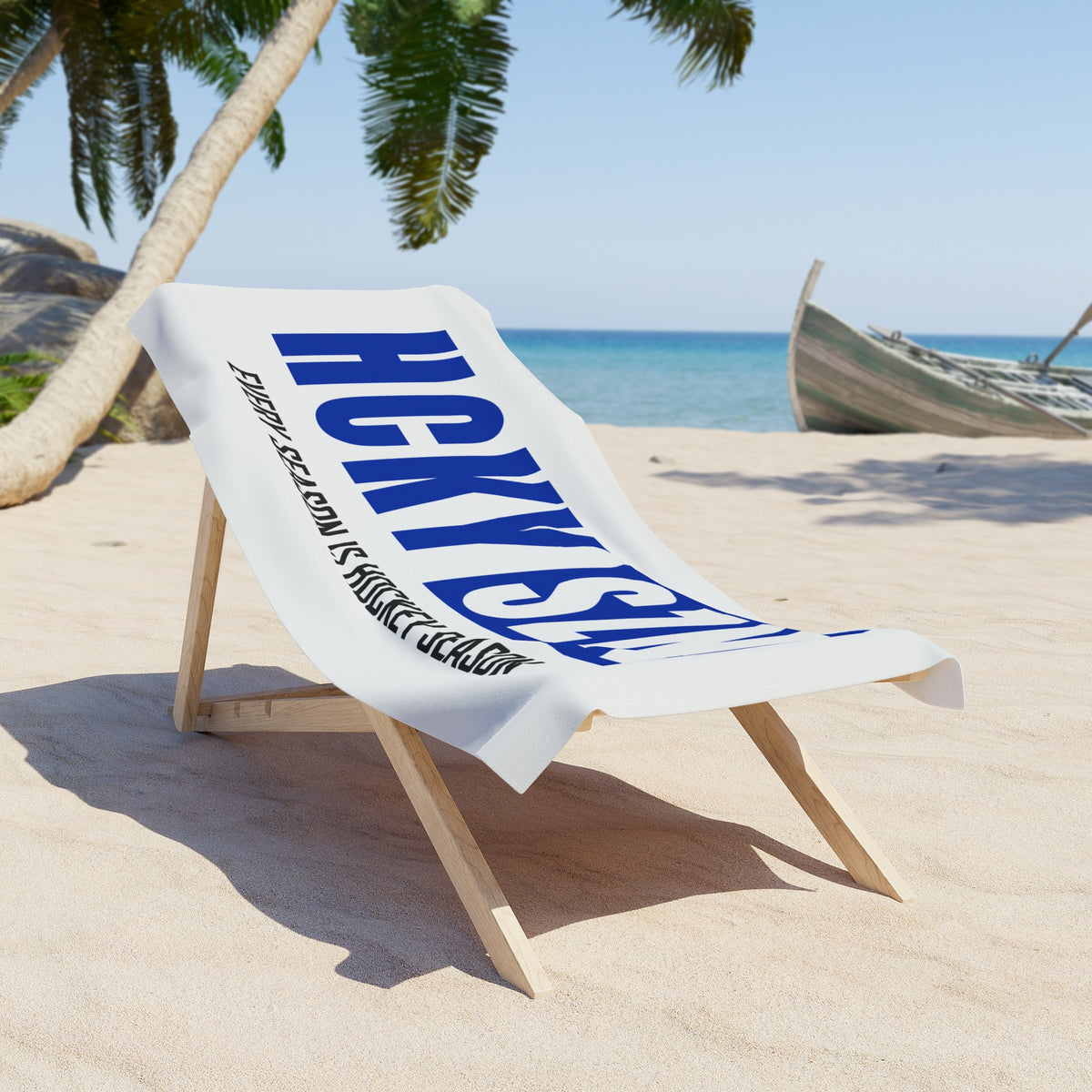 Every Season is HCKY SZN Beach Towel (White/Blue)