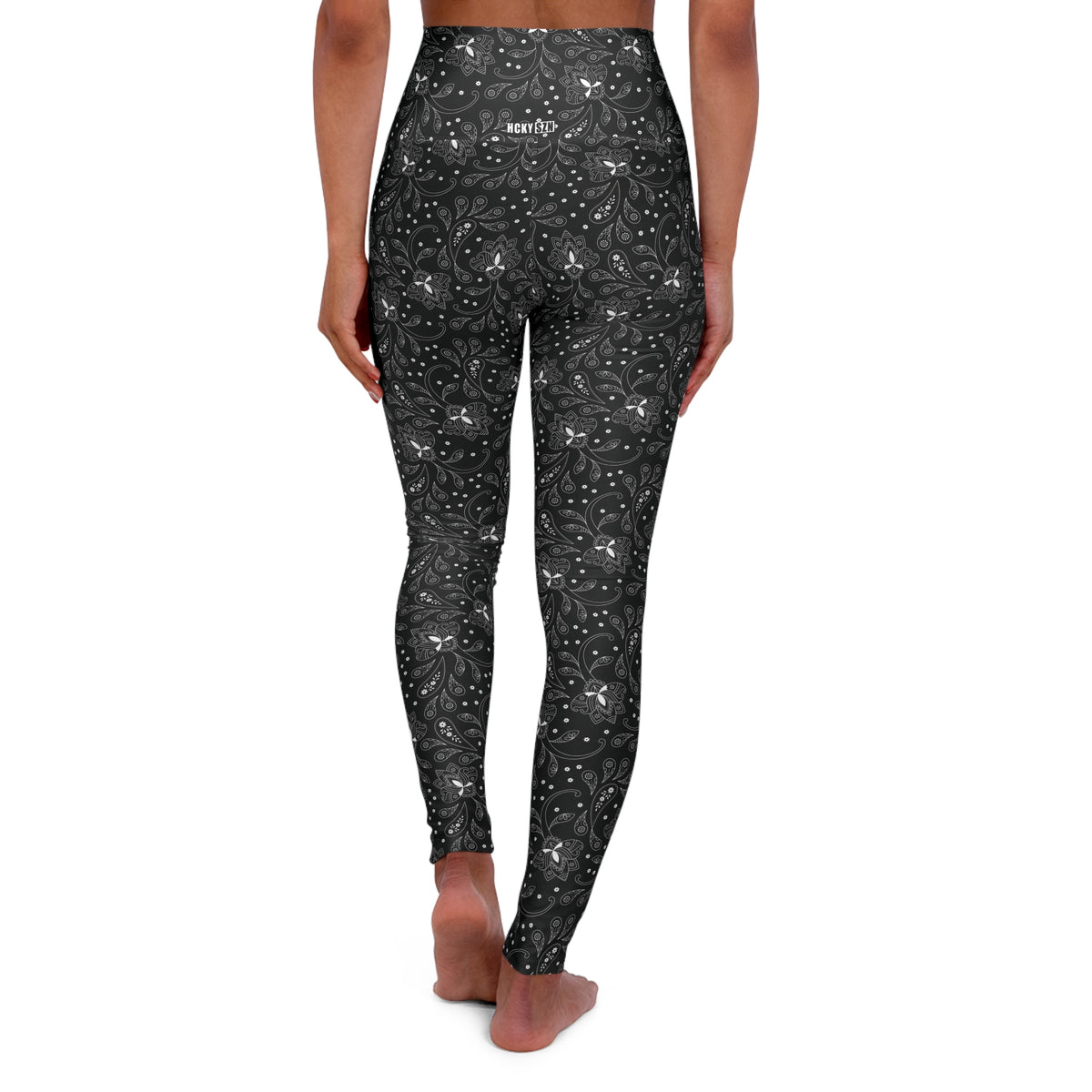 HCKY SZN High Waisted Yoga Leggings (Black Paisley)