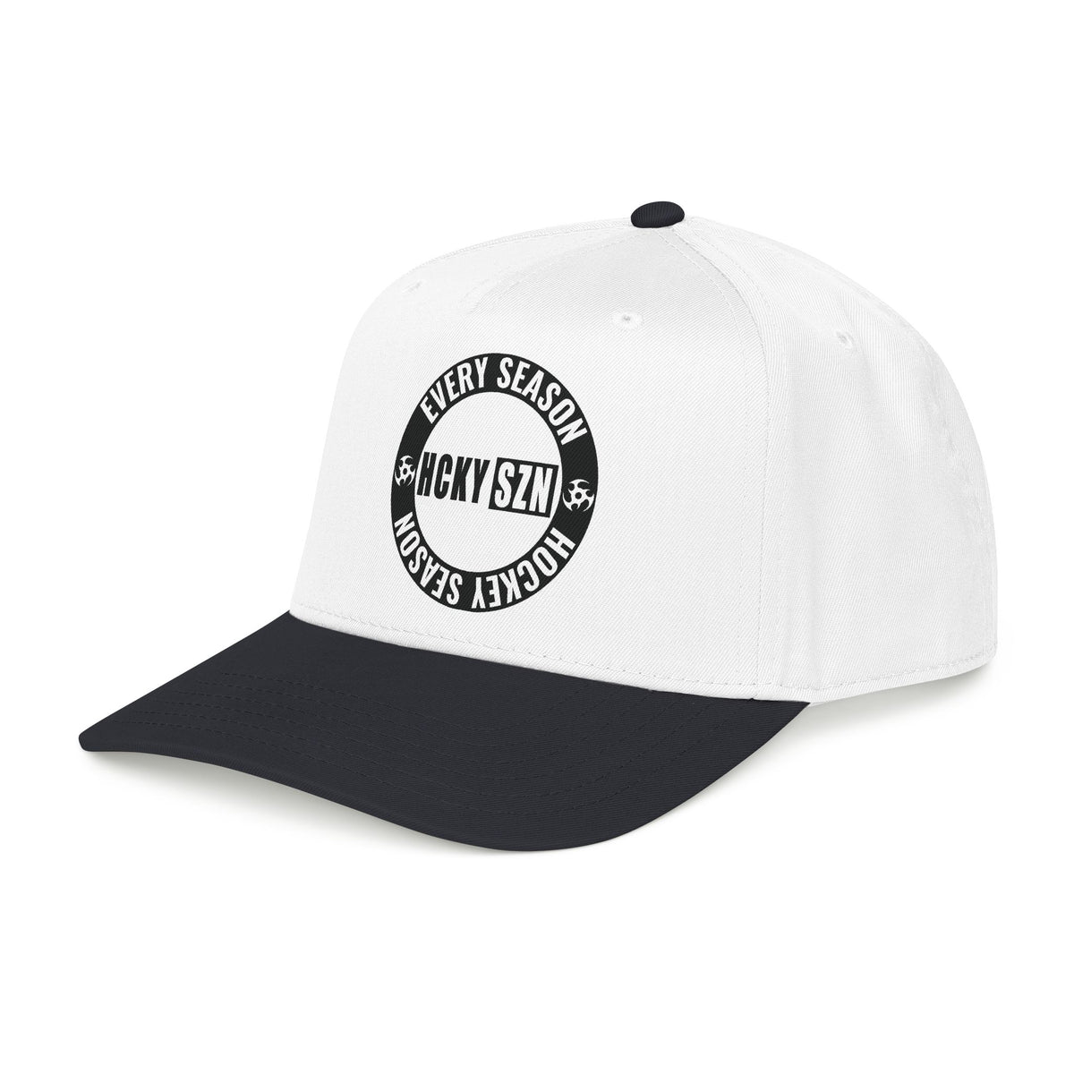 HCKY SZN Circle Logo Mid Profile Baseball Cap (White/Black/Black)