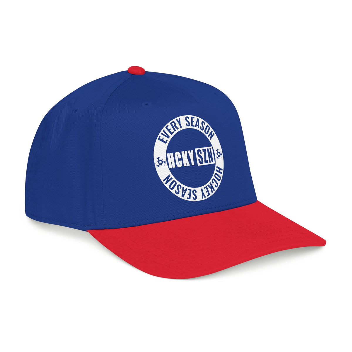 HCKY SZN Circle Logo Mid Profile Baseball Cap (Royal/Red/White)