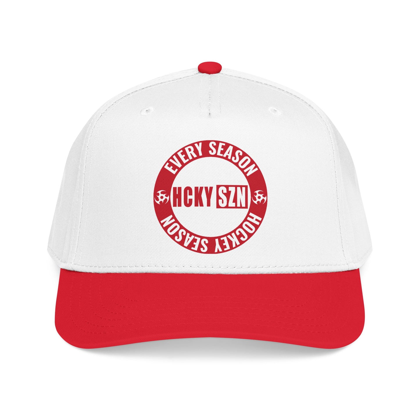 HCKY SZN Circle Logo Mid Profile Baseball Cap (White/Red/Red)