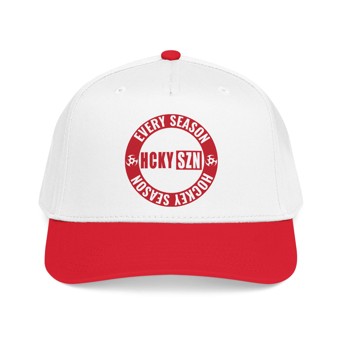 HCKY SZN Circle Logo Mid Profile Baseball Cap (White/Red/Red)