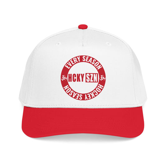 HCKY SZN Circle Logo Mid Profile Baseball Cap (White/Red/Red)