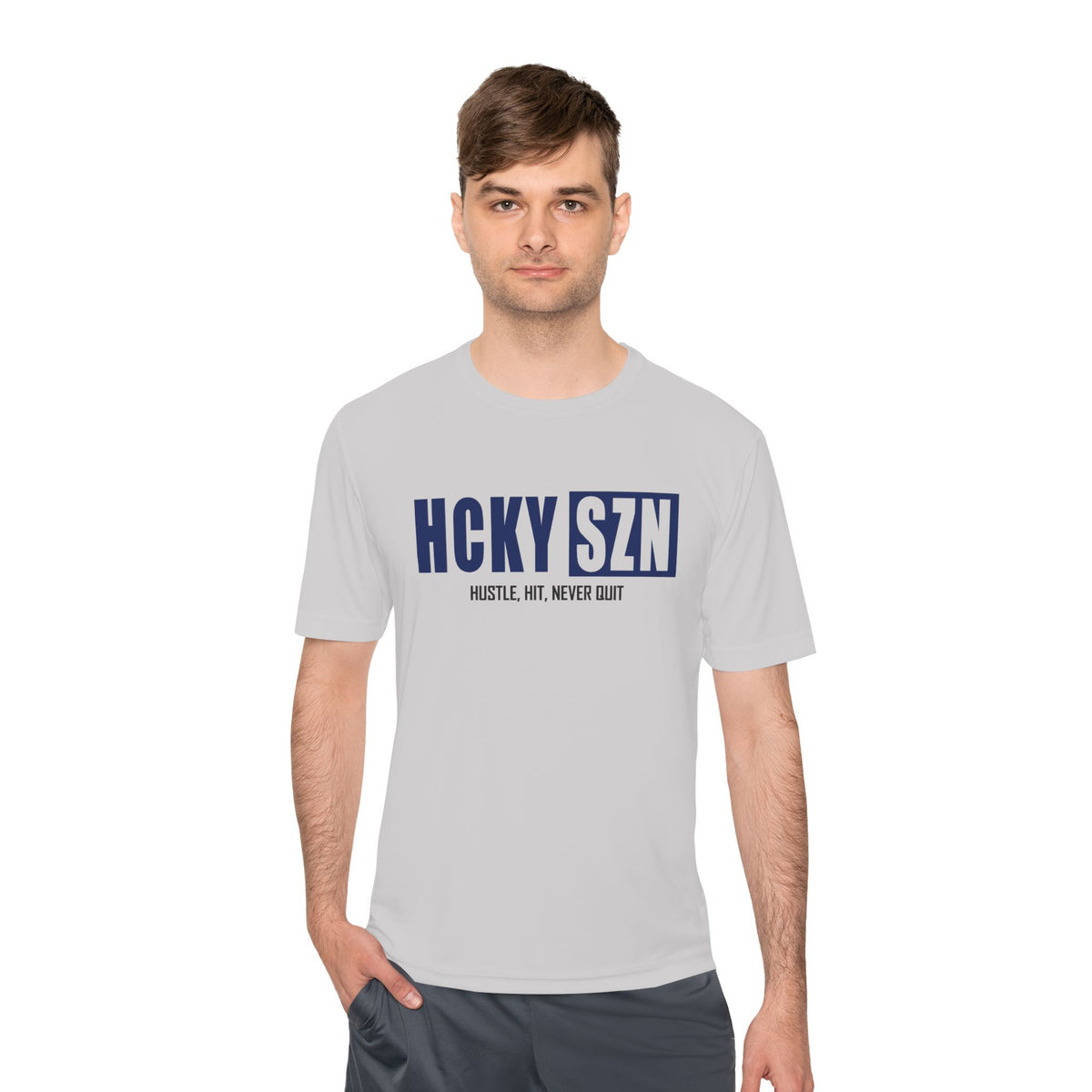 HCKYSZN (Hustle Hit) Adult Performance Tee - Silver/Navy/Black