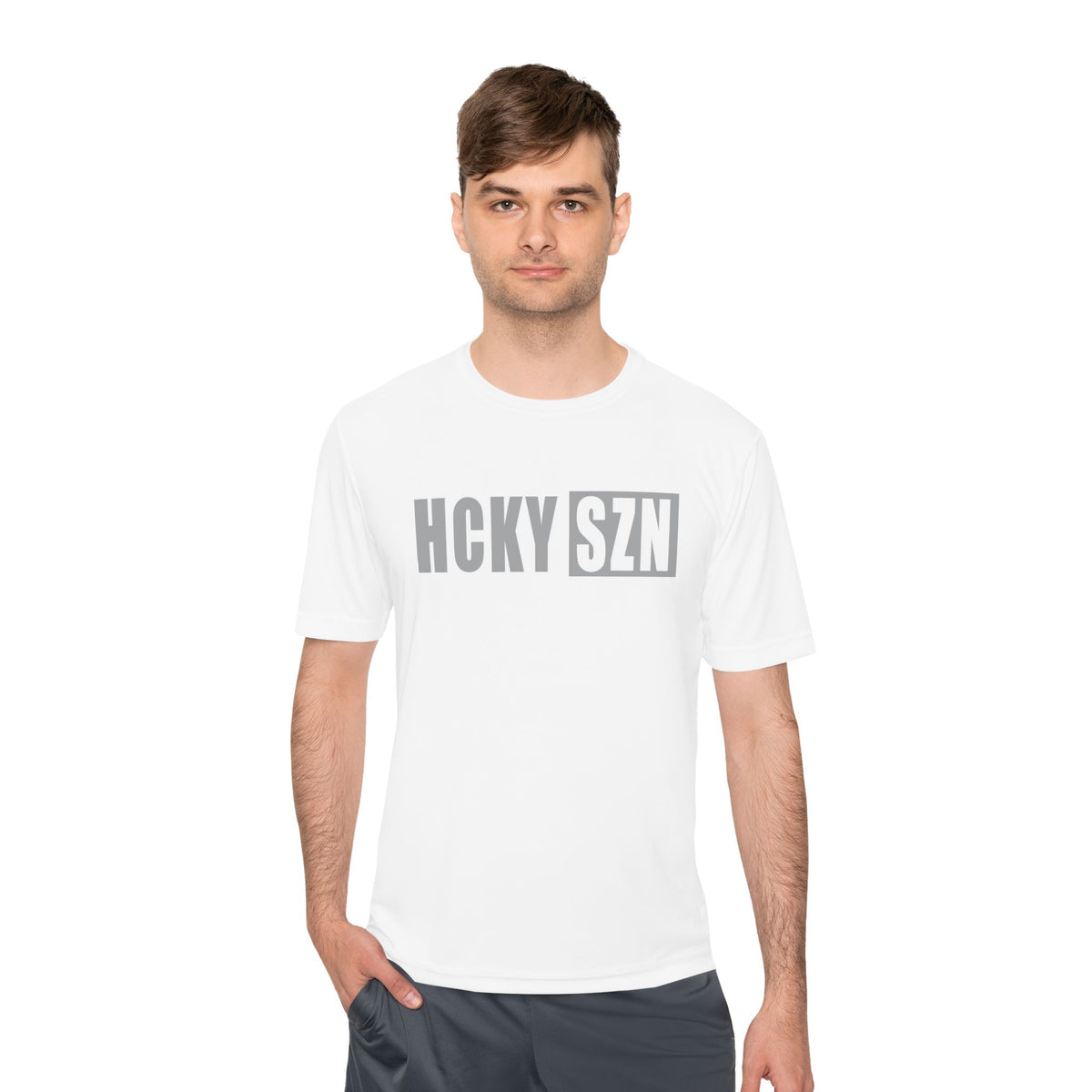 HCKYSZN (Flagship Logo) Adult Performance Tee - White/Grey