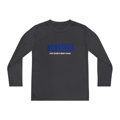 Every Season is HCKY SZN Youth Competitor Long Sleeve Tee (Blue Logo) - Various Colors