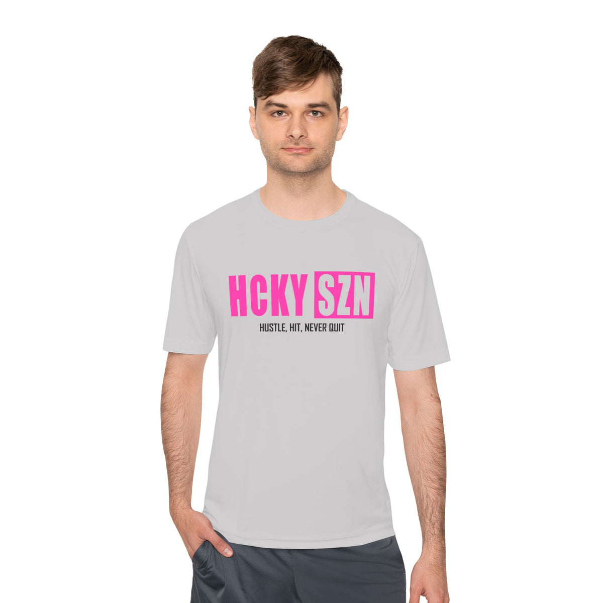 HCKYSZN (Hustle Hit) Adult Performance Tee - Silver/Hot Pink/Black