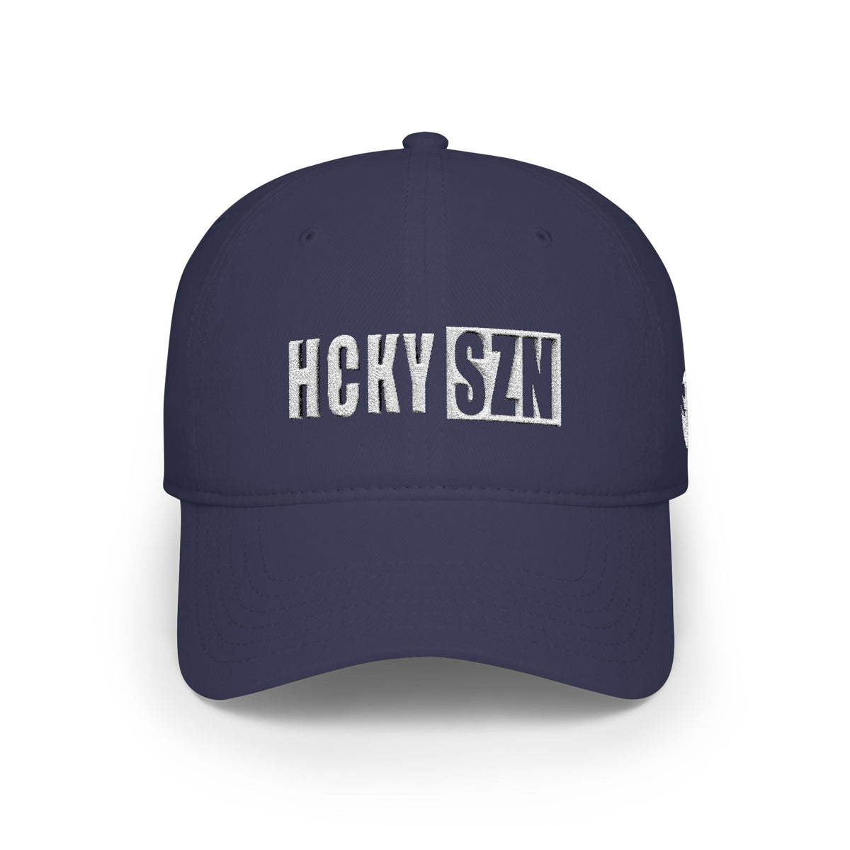 HCKY SZN Low Profile Embroidered Baseball Cap - Navy (White Logo)