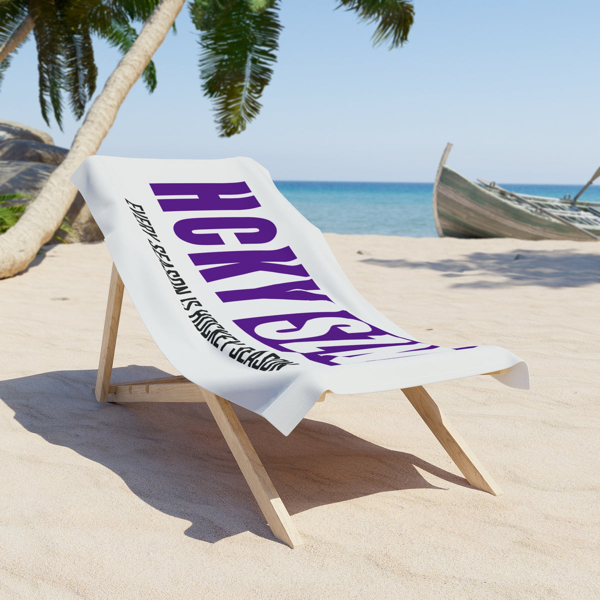 Every Season is HCKY SZN Beach Towel (White/Purple)
