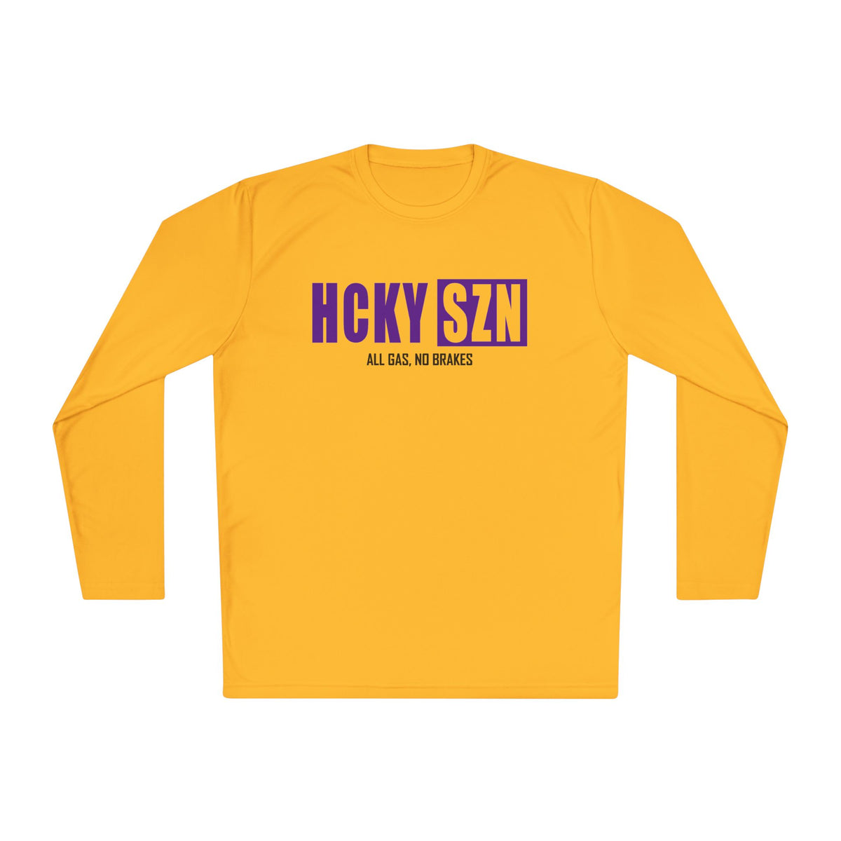 HCKYSZN (All Gas) Long Sleeve Adult Performance Tee - Gold/Purple/Black