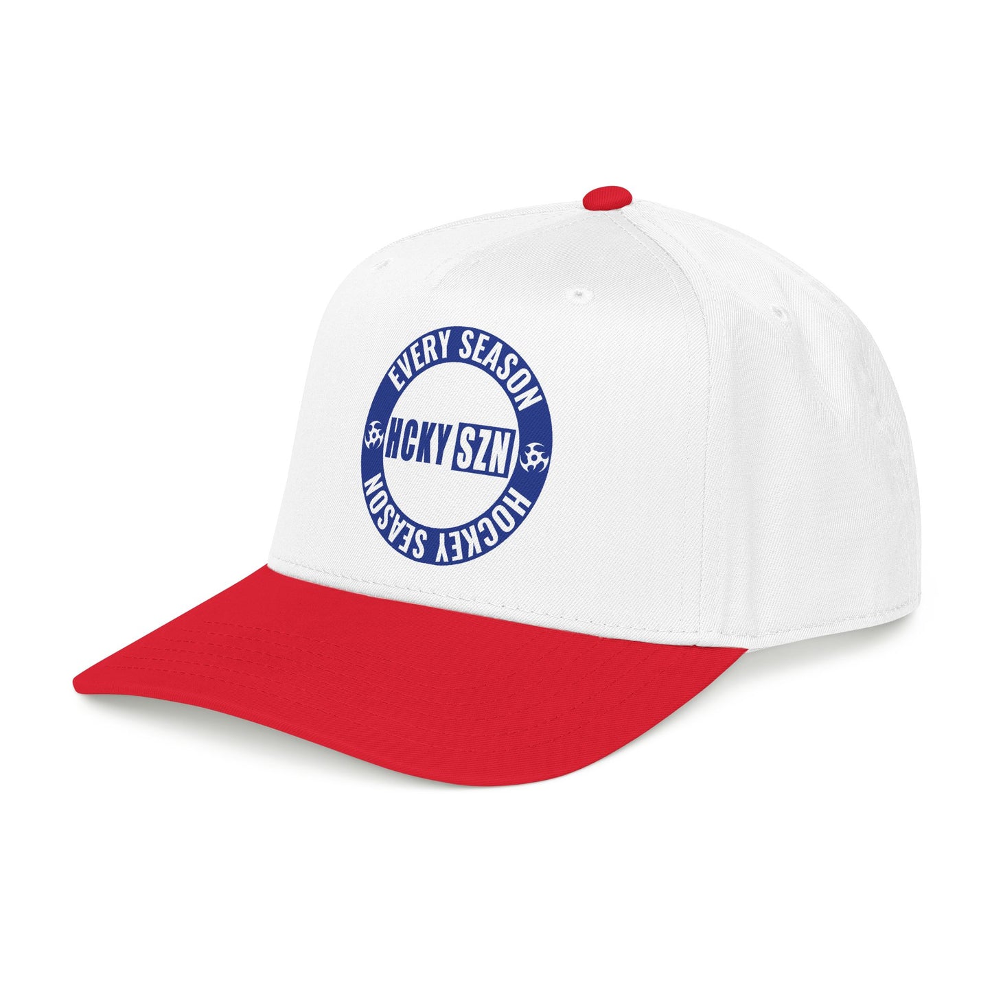 HCKY SZN Circle Logo Mid Profile Baseball Cap (White/Red/Blue)