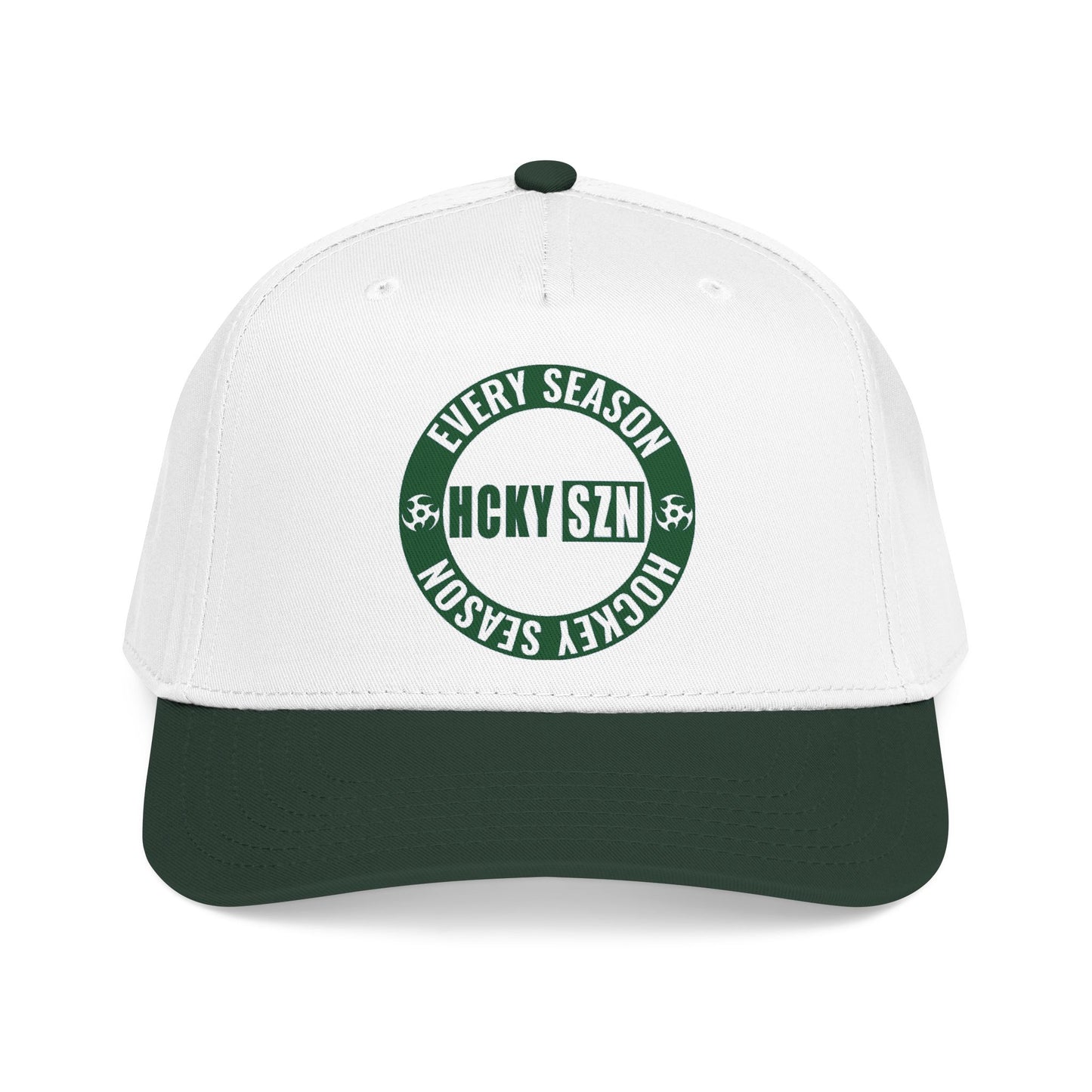 HCKY SZN Circle Logo Mid Profile Baseball Cap (White/Forest/Forest)