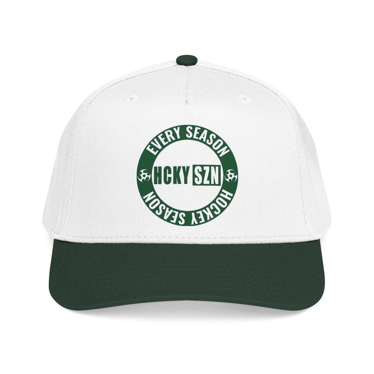 HCKY SZN Circle Logo Mid Profile Baseball Cap (White/Forest/Forest)